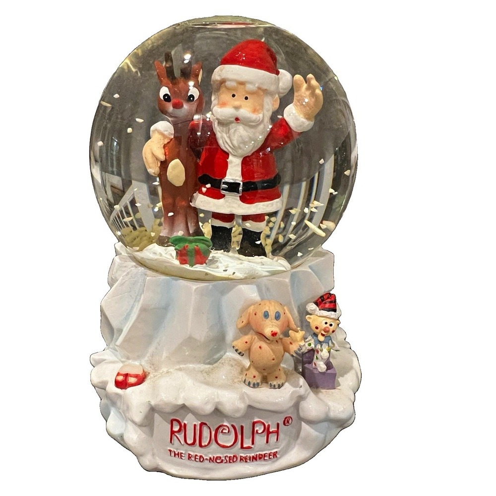 Rudolph the Red-Nosed Reindeer Santa Snow Globe Coin Bank 1992 Vintage Holiday